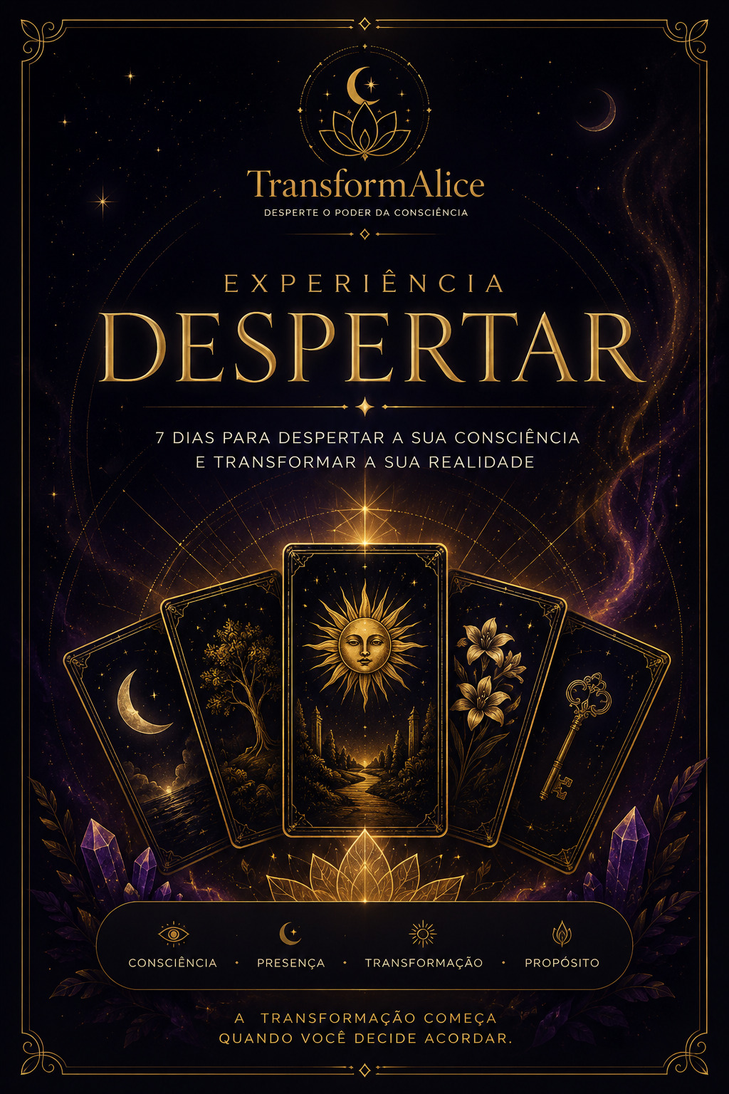 Capa da Experiência Despertar — pôster místico com as cartas do Baralho Cigano